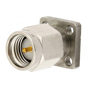 SMA Male Field Replaceable Connector With EMI Gasket 4 Hole Flange 0.018 inch Pin 375 inch Flange Size