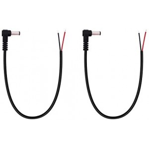 (2 Pack) Replacement 5.5mm x 2.1mm AngledDC Power Male Plug Jack to Bare Wire Open End Pigtail Power Cable Cord for DC Power Supply Cable Repair