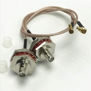 2PCS SMA Female M16 Bulkhead Waterproof to MMCX Male Right Angle Connector with ET-RG178 Coax Cable 15CM